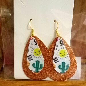 Sparkling Cactus Handmade Faux Leather Earrings